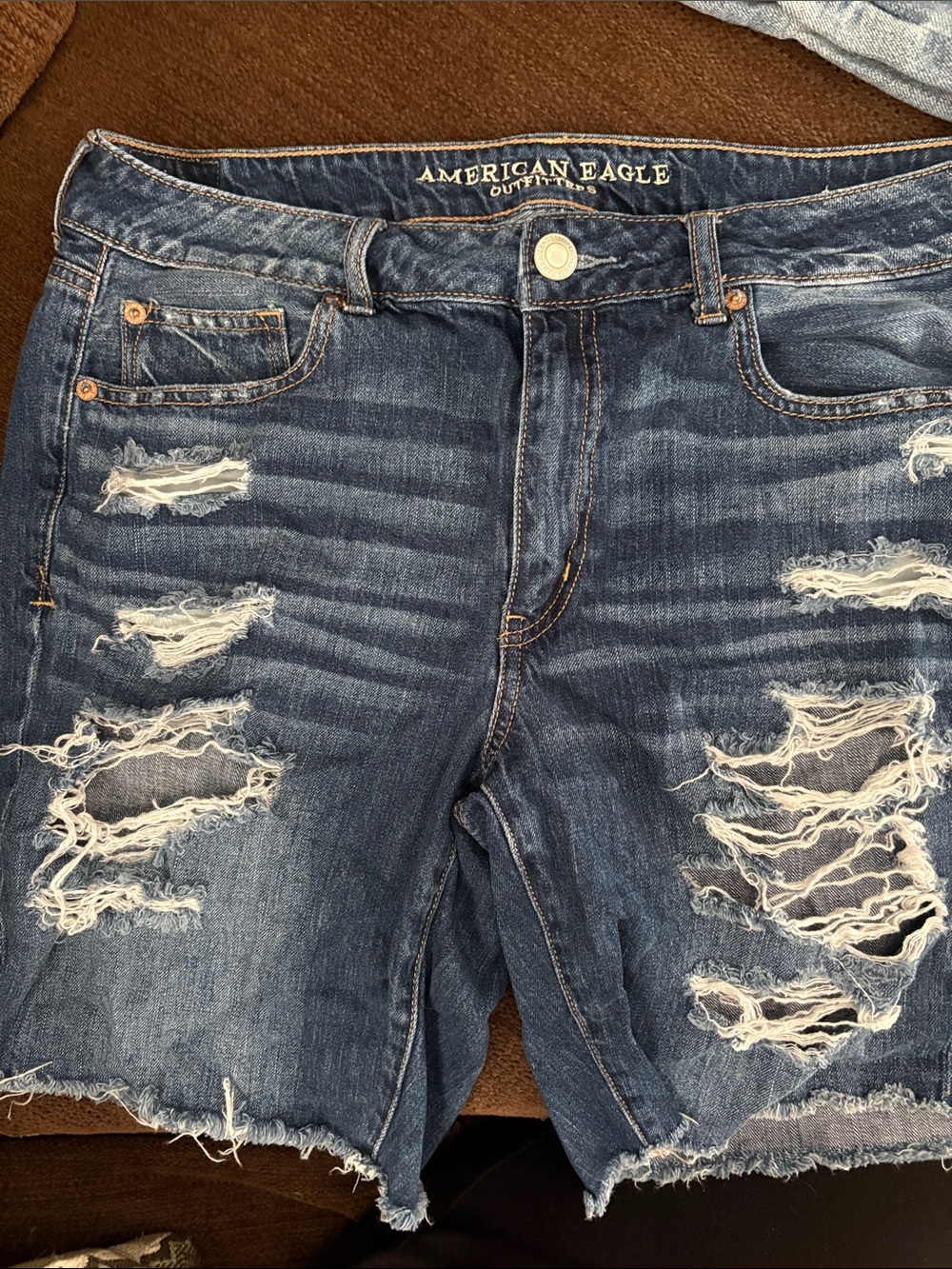 American Eagle Outfitters Distressed Dark Blue Denim Shorts